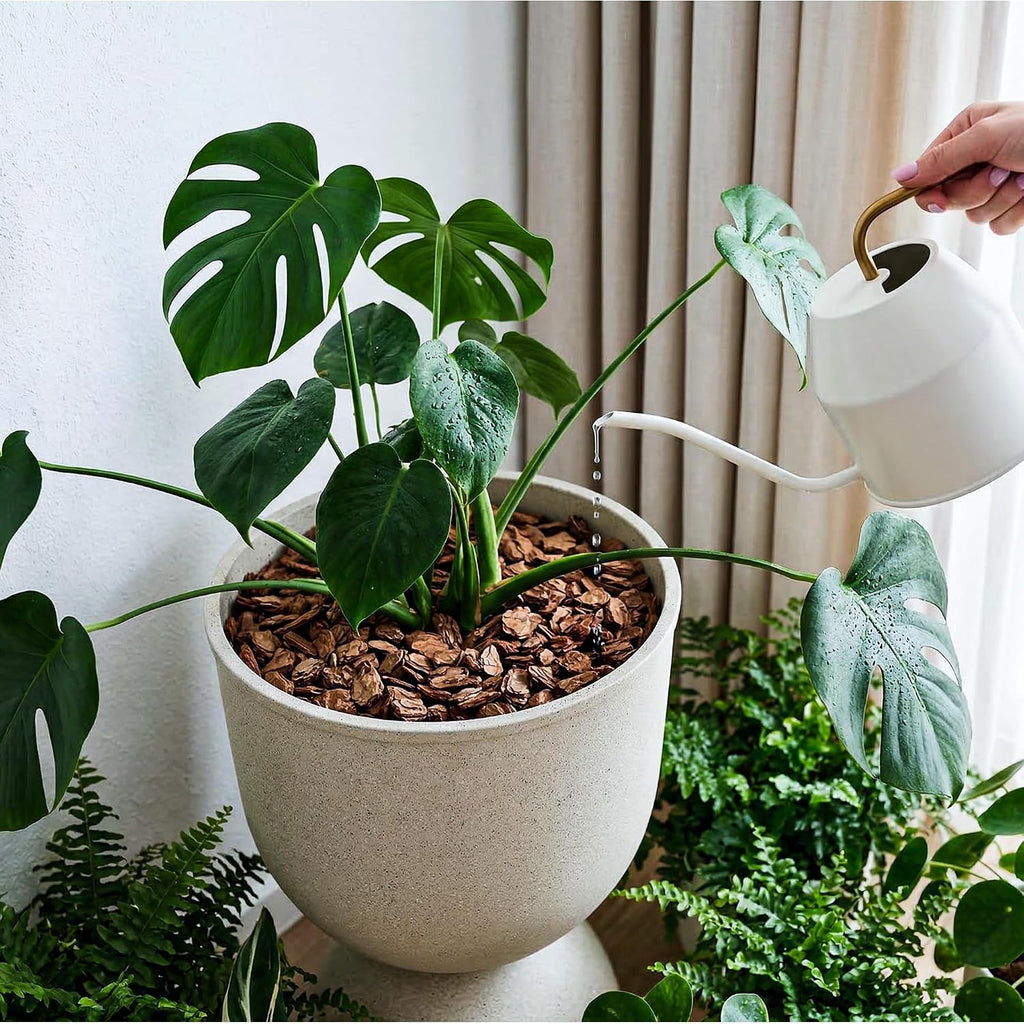KOL Planters Flower Pots, Large Plastic Urn Planters for Indoor Outdoor Plants, Beige Pedestal Planter Pots, 23 Inch