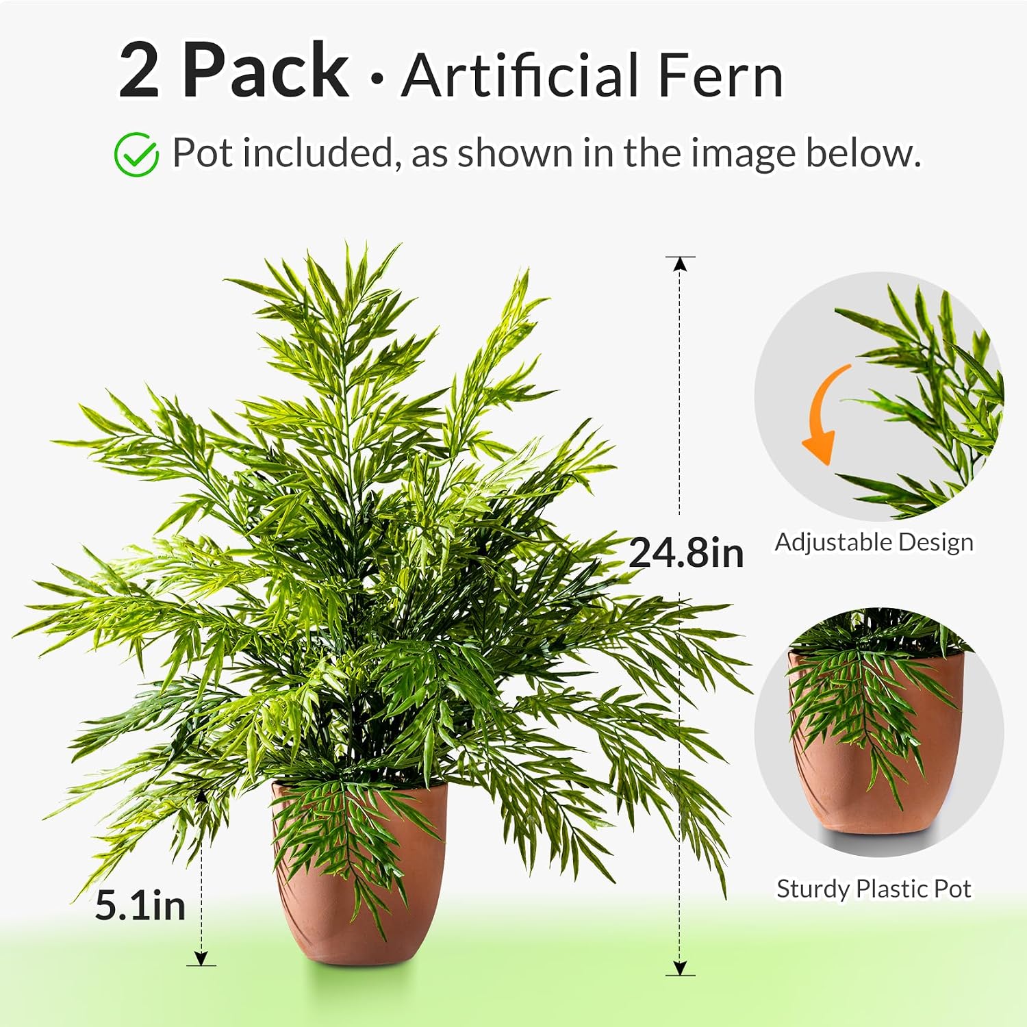2 Pack Artificial Fern Plants in Pots Artificial Boston Ferns Potted Plants Faux Fern Bush Plant Shrubs Greenery for