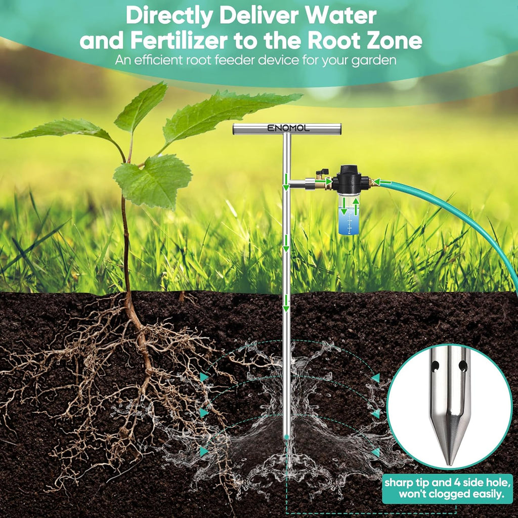 Stainless Steel Deep Root Tree Watering Tool,Root Feeder with Fertilizer Bottle Watering Wand Irrigation System