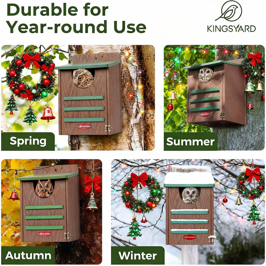 Kingsyard Large Recycled Plastic Wooden Owl House, Waterproof Screech Owl Bird Boxes for Outside, Owl Nesting Box Kit