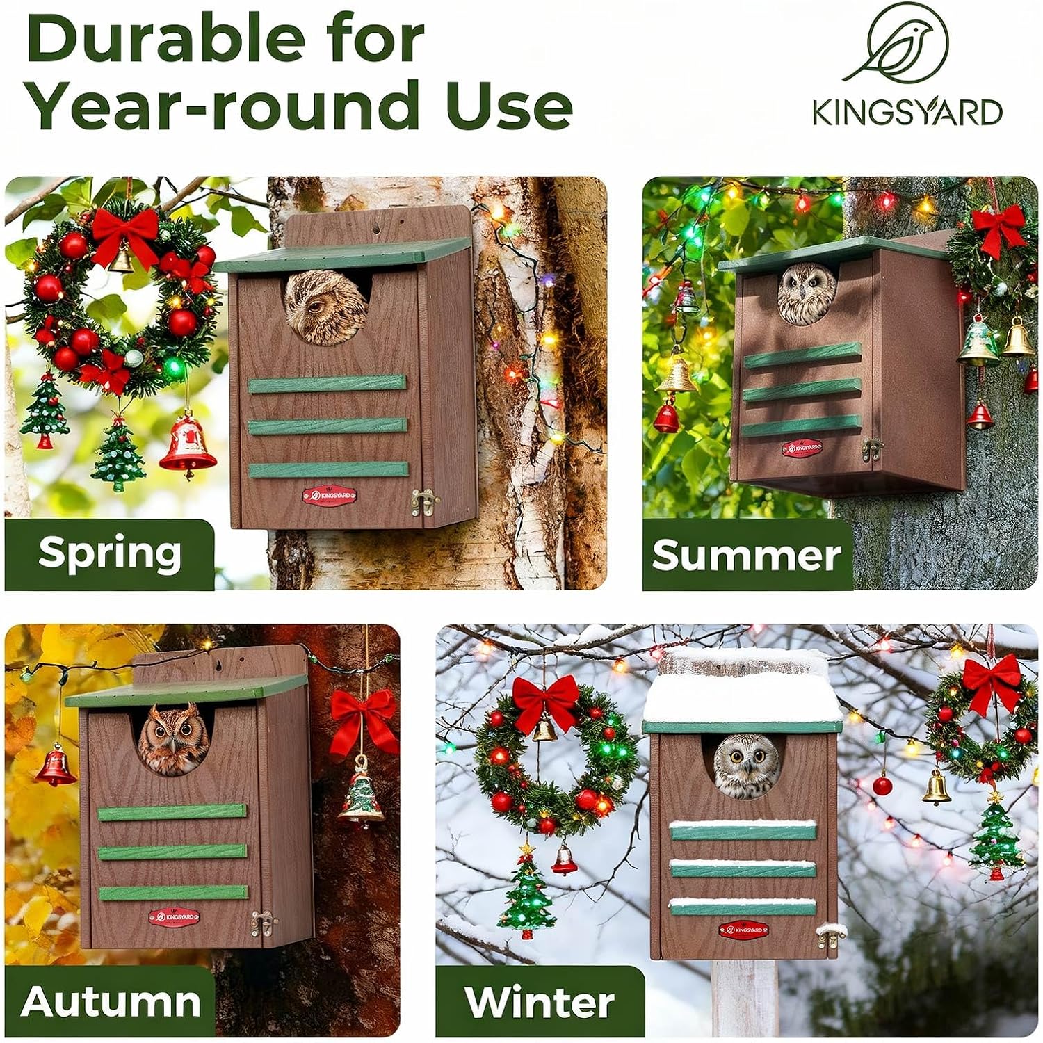 Kingsyard Large Recycled Plastic Wooden Owl House, Waterproof Screech Owl Bird Boxes for Outside, Owl Nesting Box Kit