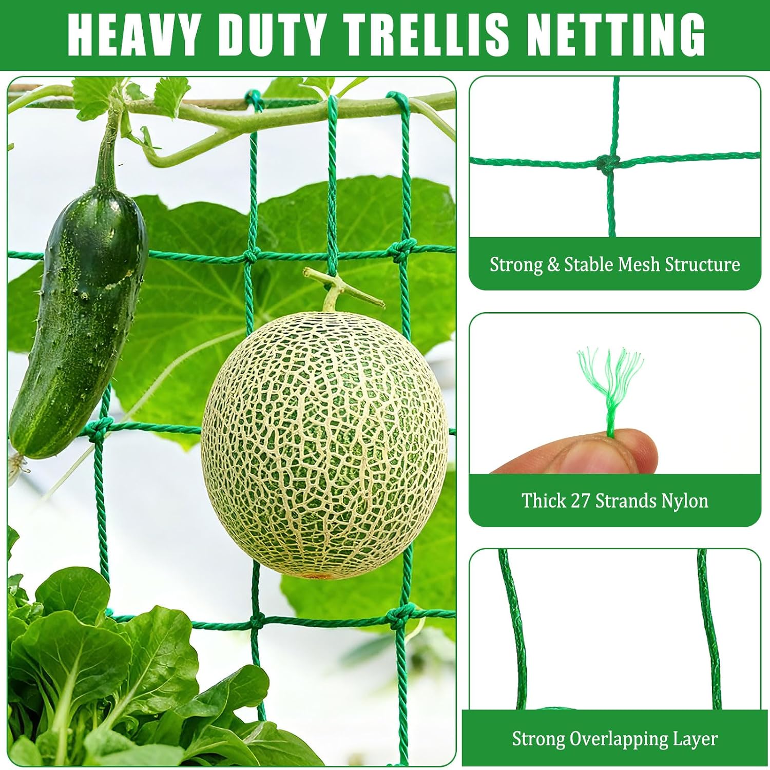 6.6x32.8FT Trellis Netting for Climbing Plants,Trellis Netting with Plant Clips, Heavy-Duty PE Trellis Net for