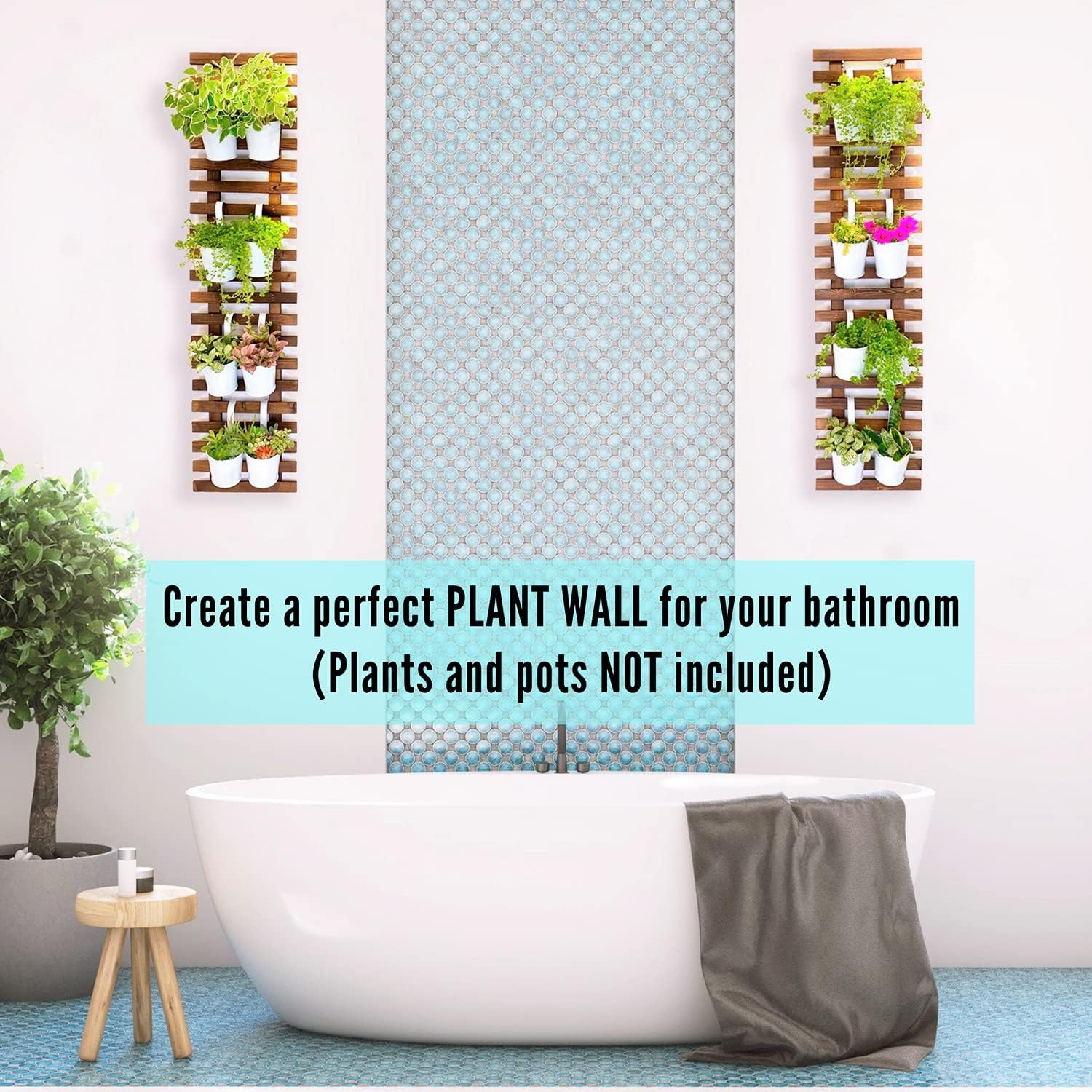ShopLaLa Wooden Wall Planter (120cm, 2 Pack) Wooden Hanging Flower Plants | Large Outdoor Plants, Live Vertical Garden