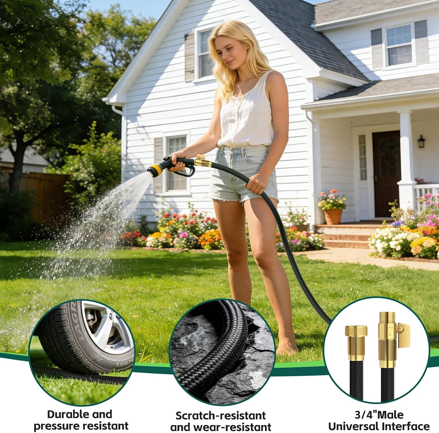 100ft Garden Hose – Lightweight & Flexible Water Hose, Leak-Proof Fabric & Non-Expandable with Shut-Off Valve for Yard
