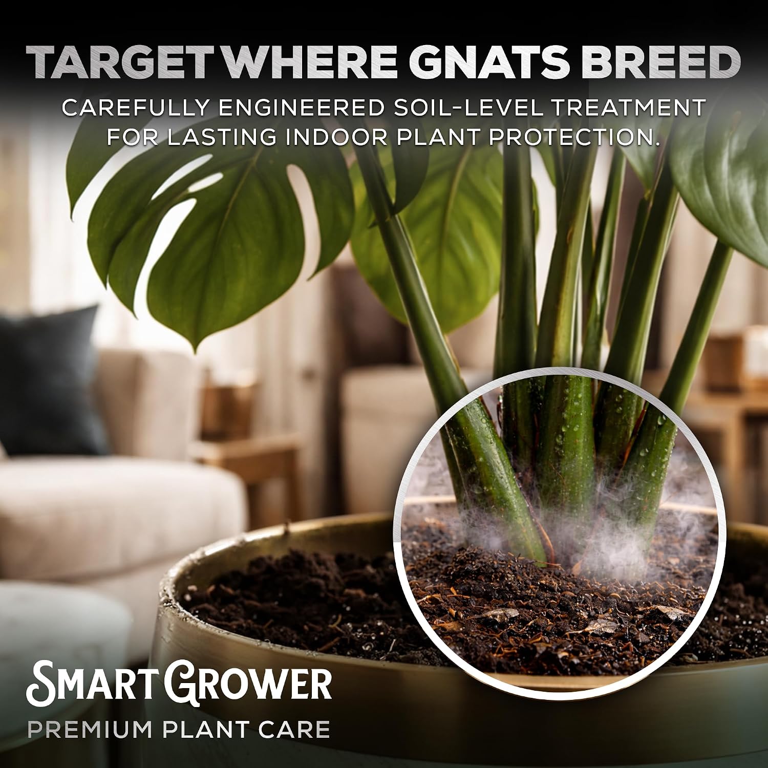 Natural Gnat Spray for Plants, Continuous Fine Mist, 10oz | Fungus Gnat Killer, Refillable, with Essential Oil Formula