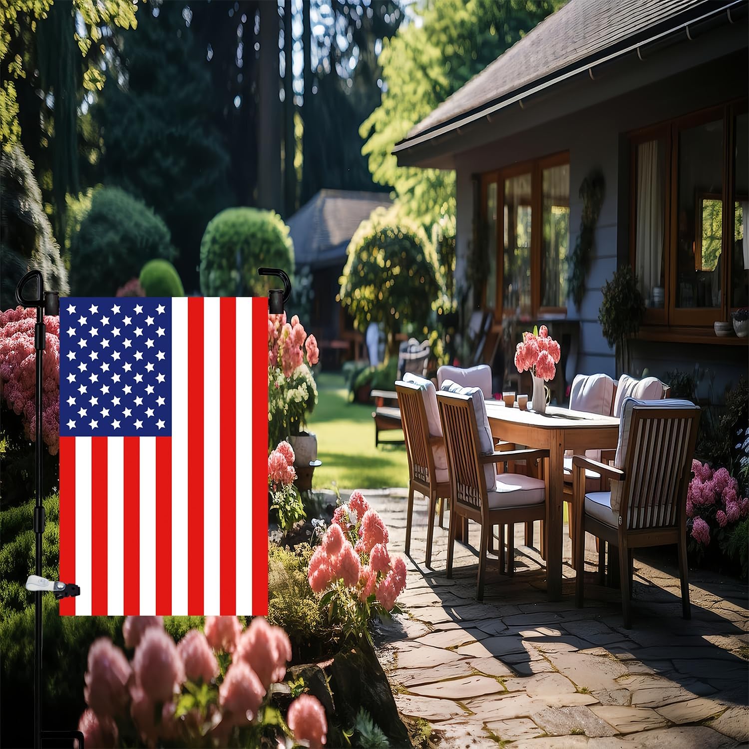 Garden Flag Pole Stand Holder, 6 Pack Garden Flags for Outside with Flag Stopper and Clip Waterproof Powder-Coated