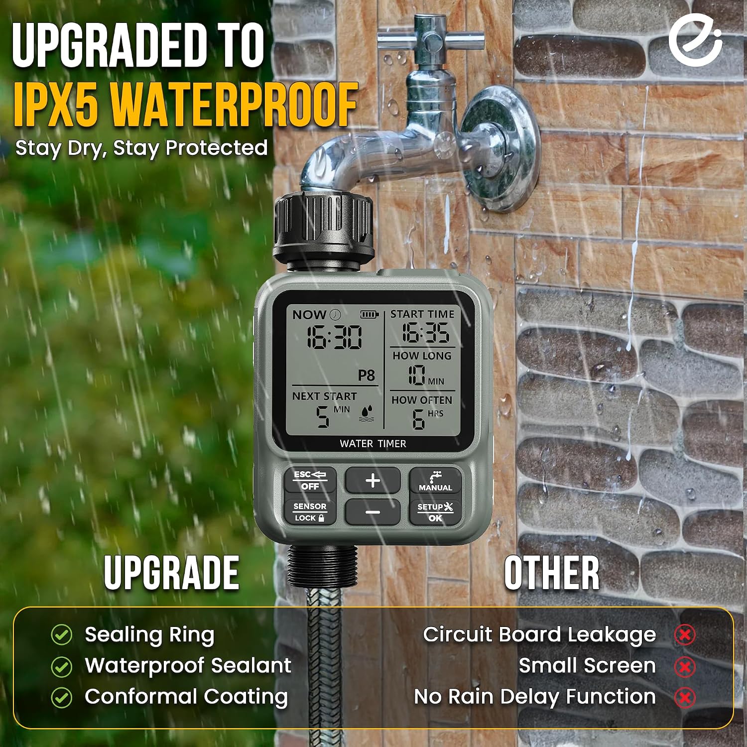 Egardenkart, Sprinkler Timer Outdoor - Water Timer for Garden Hose with Automatic, Manual, Rain Delay Mode | Large