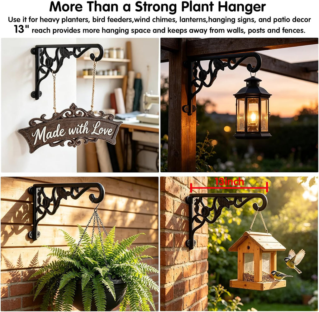 Heavy Duty Plant Hanger Bracket Set of 2, 13 inch RustProof Wall Mount Hook | 120LB Capacity, Bracket for Heavy