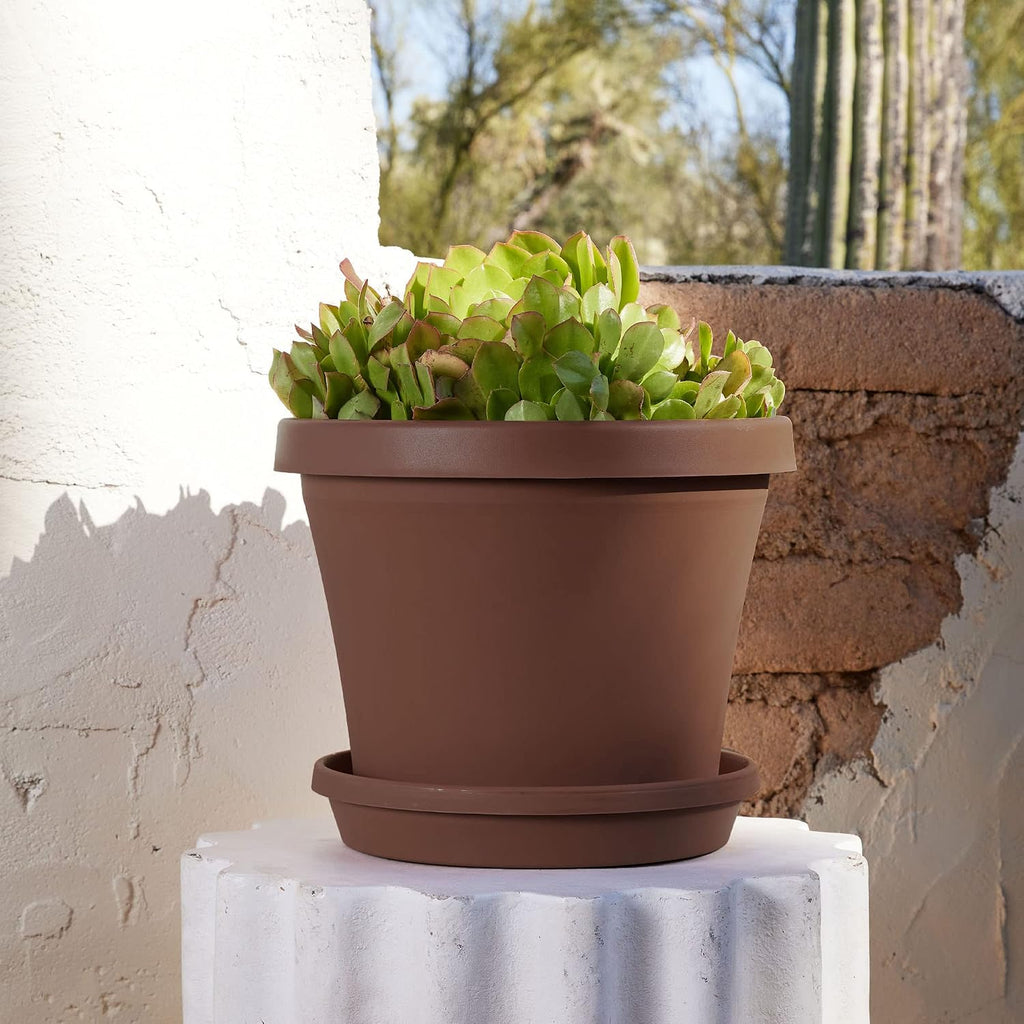 Bloem Terra Pot Round Planter: 14" - Chocolate - Matte Finish, Durable Resin, Traditional Style Pot, for Indoor and