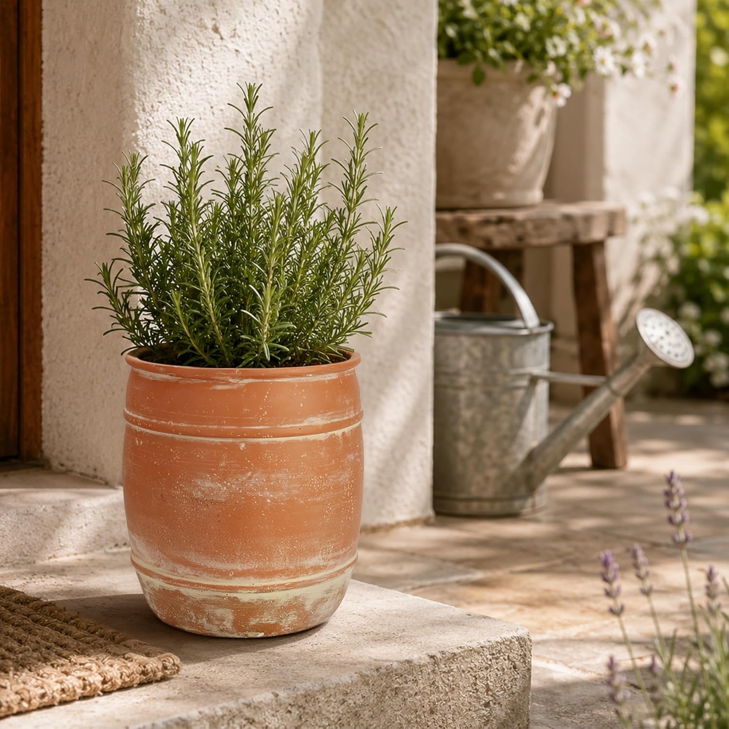 11"H x 9.5" Dia Aged Terracotta Clay Planter Pot with Drainage Hole, Rustic Farmhouse Style Flower Pot with Distressed