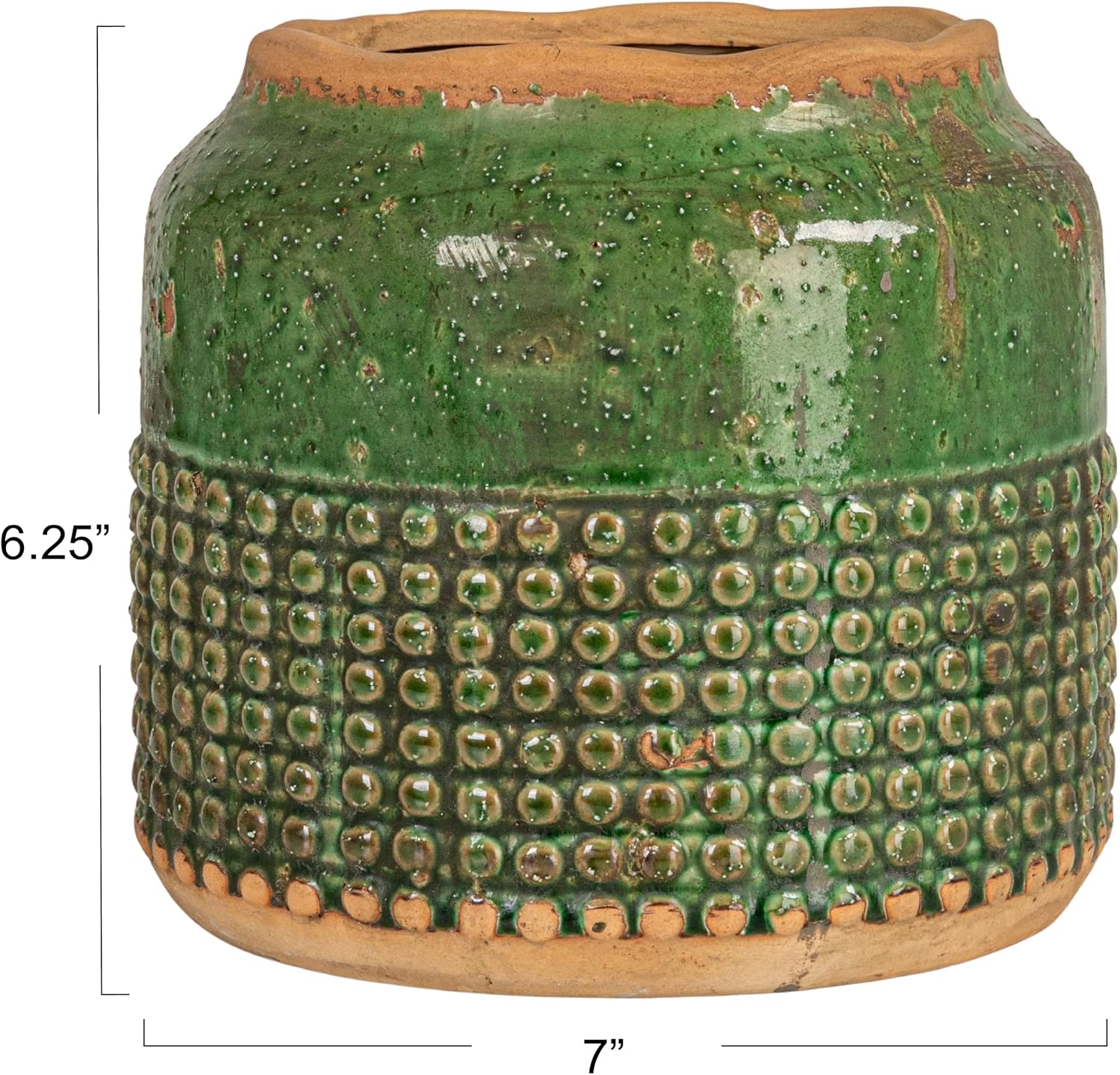 Creative Co-Op Round Terra-Cotta Hobnail Planter Vase with Heavily Distressed Finish, Green