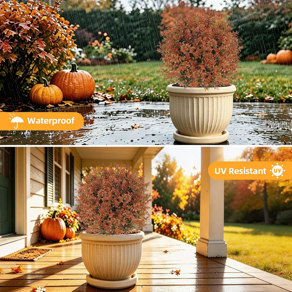 2Pack Artificial Fall Lavender Topiary Ball Trees,UV Resistant | Fake Bushes Shrubs with Ground Spike, Autumn Faux