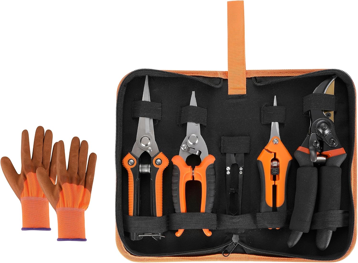 5 pack Garden Pruning Shears Stainless Steel Blades, Handheld Scissors Set with Gardening Gloves,Heavy Duty Garden
