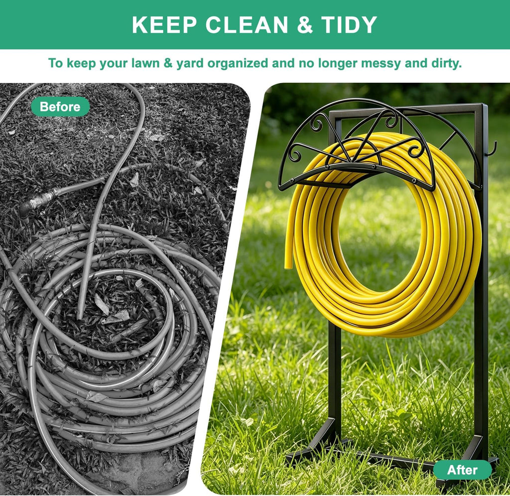 Garden Hose Holder for Outside,Heavy-Duty Metal Hose Hanger Rack | Freestanding & Detachable Metal Hose Holder for yard