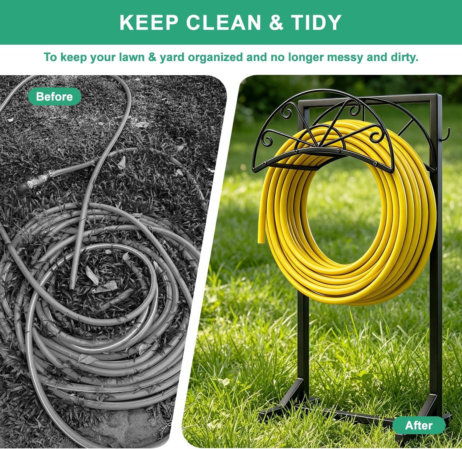 Garden Hose Holder for Outside,Heavy-Duty Metal Hose Hanger Rack | Freestanding & Detachable Metal Hose Holder for yard