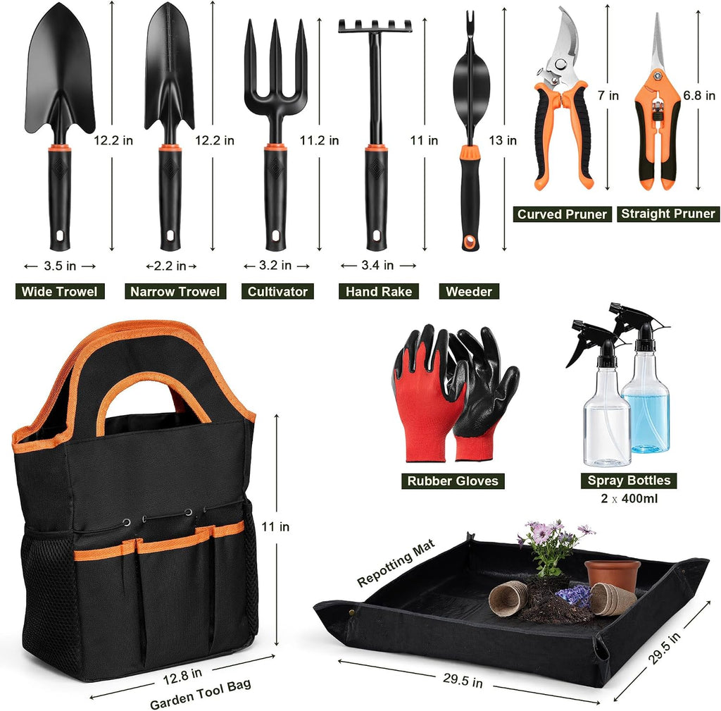 Joyfair Gardening Tools, 12 Pcs Garden Tool Set for Planting & Weeding | 1.4MM Thick Premium Steel, Less Prone to