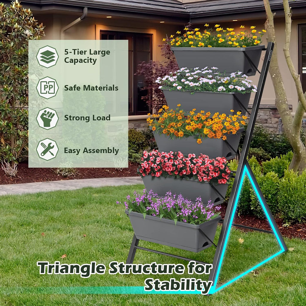 COSTWAY Vertical Raised Garden Bed, 5 Tier Planter Box with Drainage Holes for Vegetables, Grass, Flowers, Freestanding