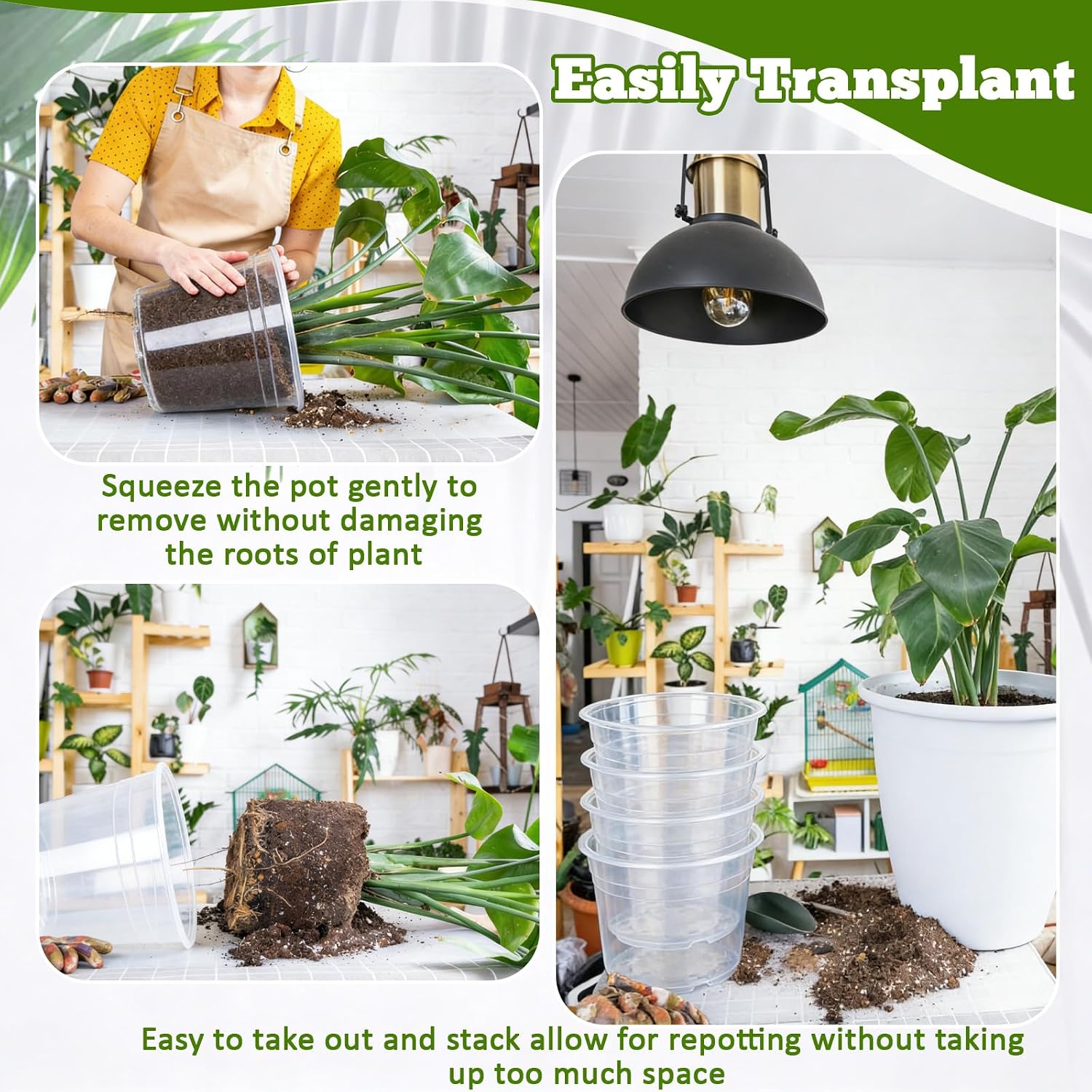 20 Pcs Clear Nursery Pots for Plant 4/6/7/10 Inch with Drainage Holes | Sturdy Transparent Plastic Planter Seedlings