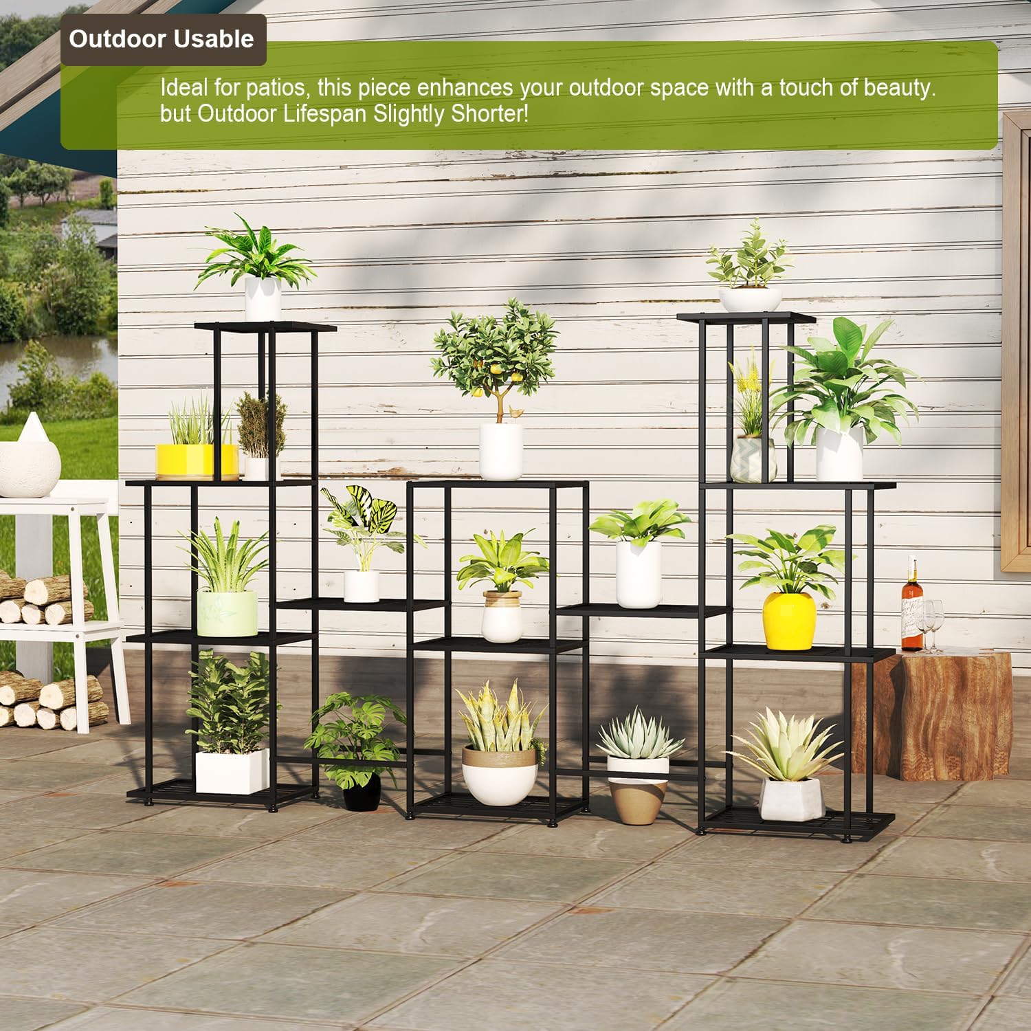 Twhep Tall Multi Tier Plant Stand, 13 Tiers Multifunctional Plant Stands for Indoor Plants, Decorative Black Steel
