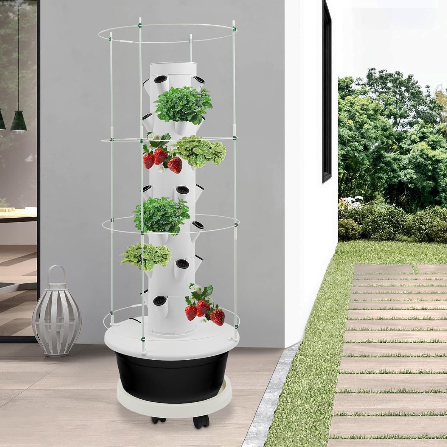 28 Pods Hydroponics Growing System kit, 7-Layer Movable Vertical Hydroponic Tower with Pump Timer Climbing Support