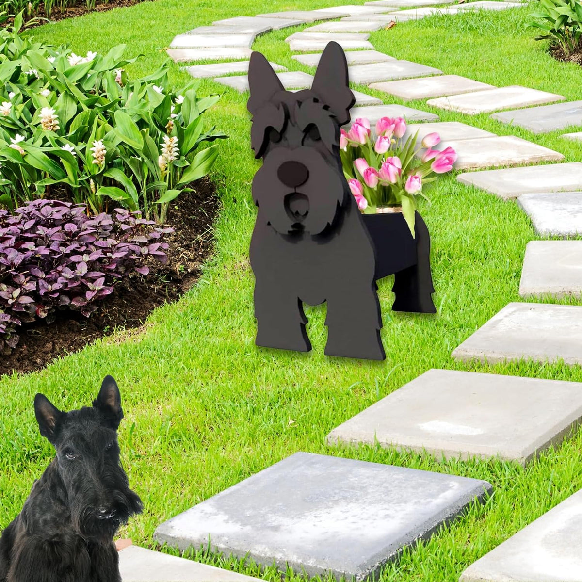 Scottish Terrier Dog Planter Pots, Animal Shaped Flower Pot | Cute Plant Gift for Women and Pet Lovers, Indoor Outdoor