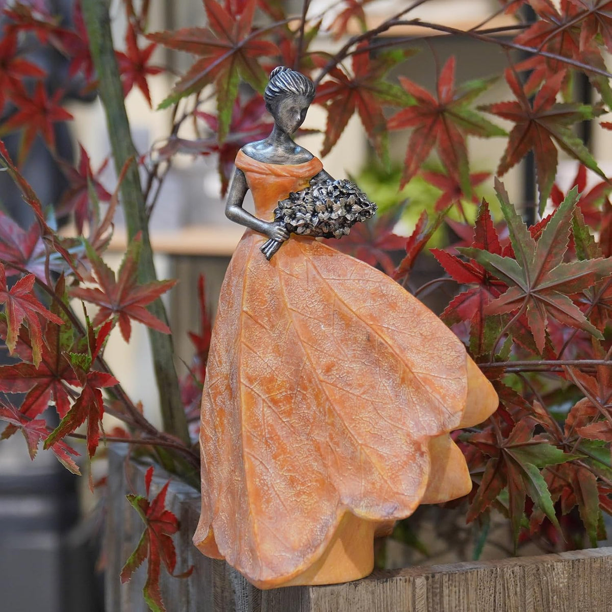 Guichifun Fairy Statue Orange Leaf Angel Girls 7.5 x 4.5 x 11.5 Inch | Resin, Fall Thanksgiving Decor, For Outside or