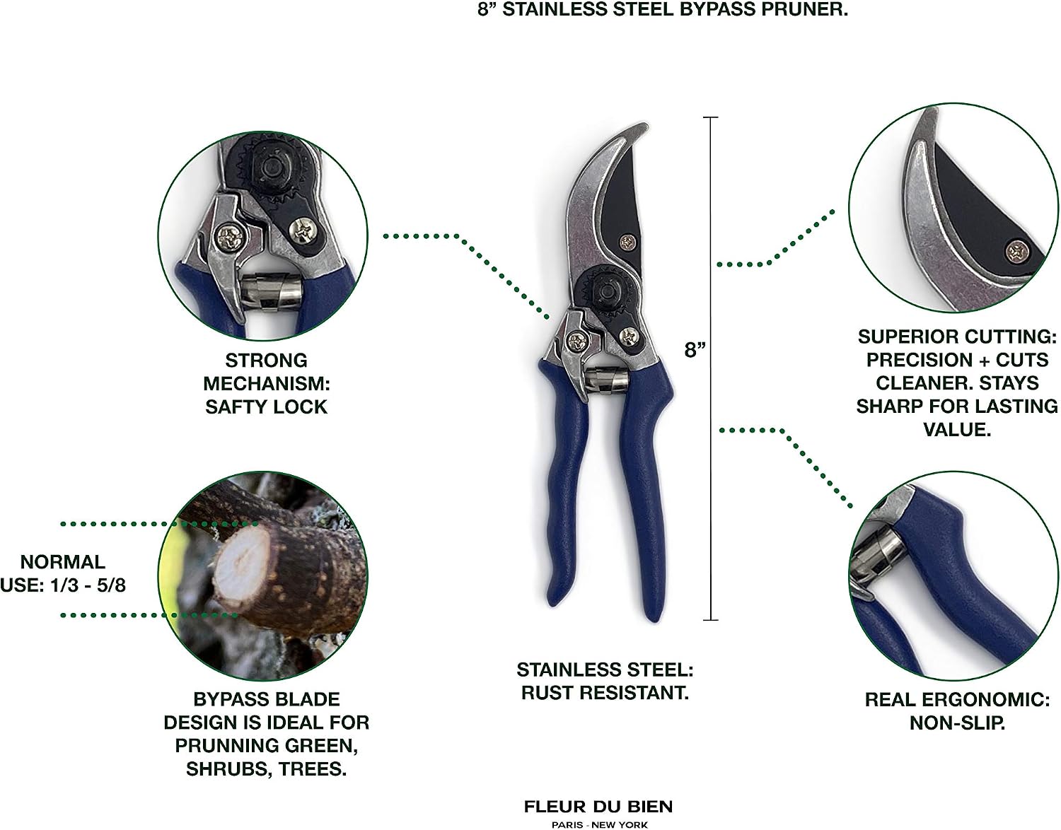 6 Piece Stainless Steel Heavy Duty Garden Tools Set, with Ash Wood Handle and Non-Slip Rubber Grip Pruner, Premium