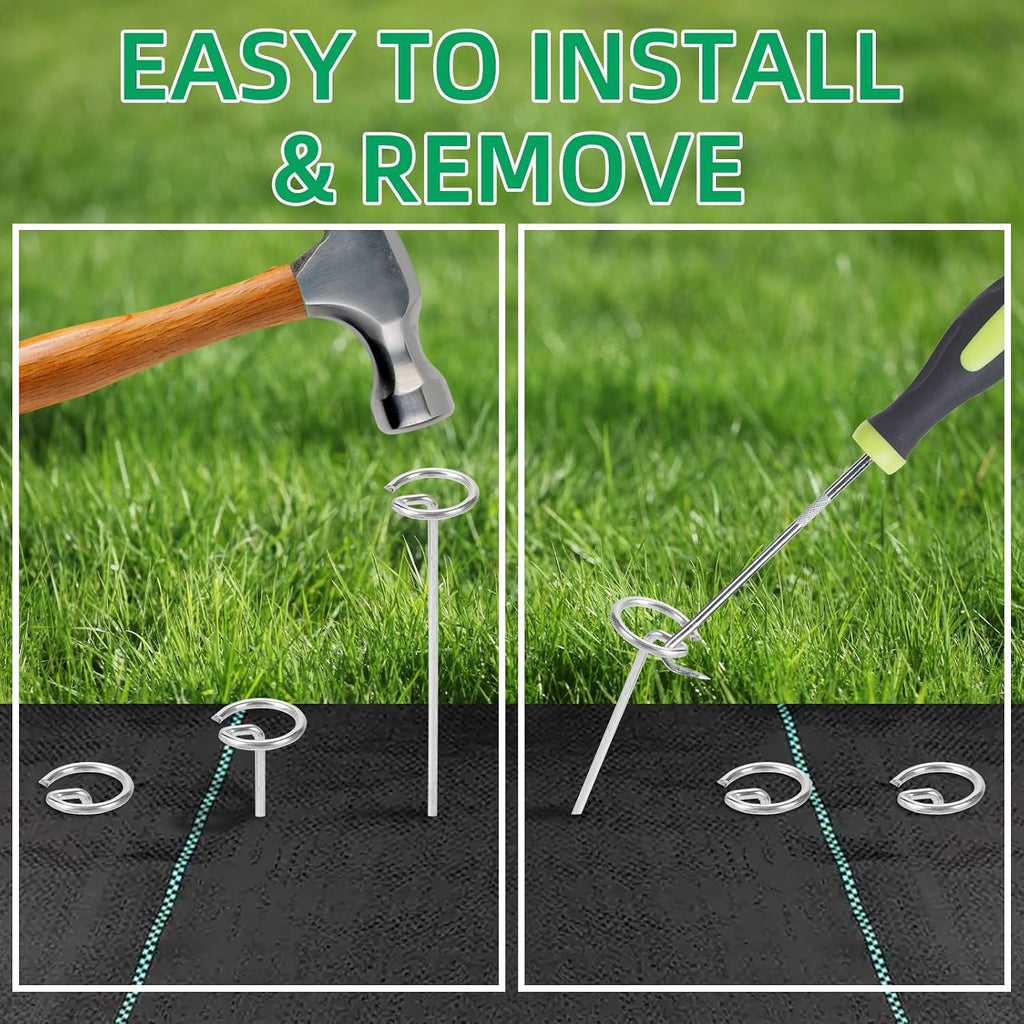 150 Pack 6 Inch Landscape Staples, Thickened 8 Gauge Circle Top Garden Stakes Heavy Duty Galvanized Landscape Fabric