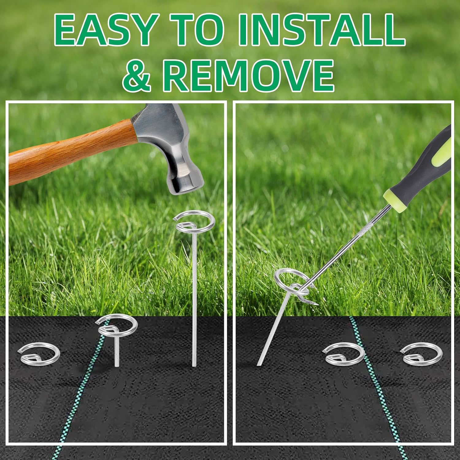 150 Pack 12 Inch Landscape Staples, Thickened 8 Gauge Circle Top Garden Stakes Heavy Duty Galvanized Landscape Fabric