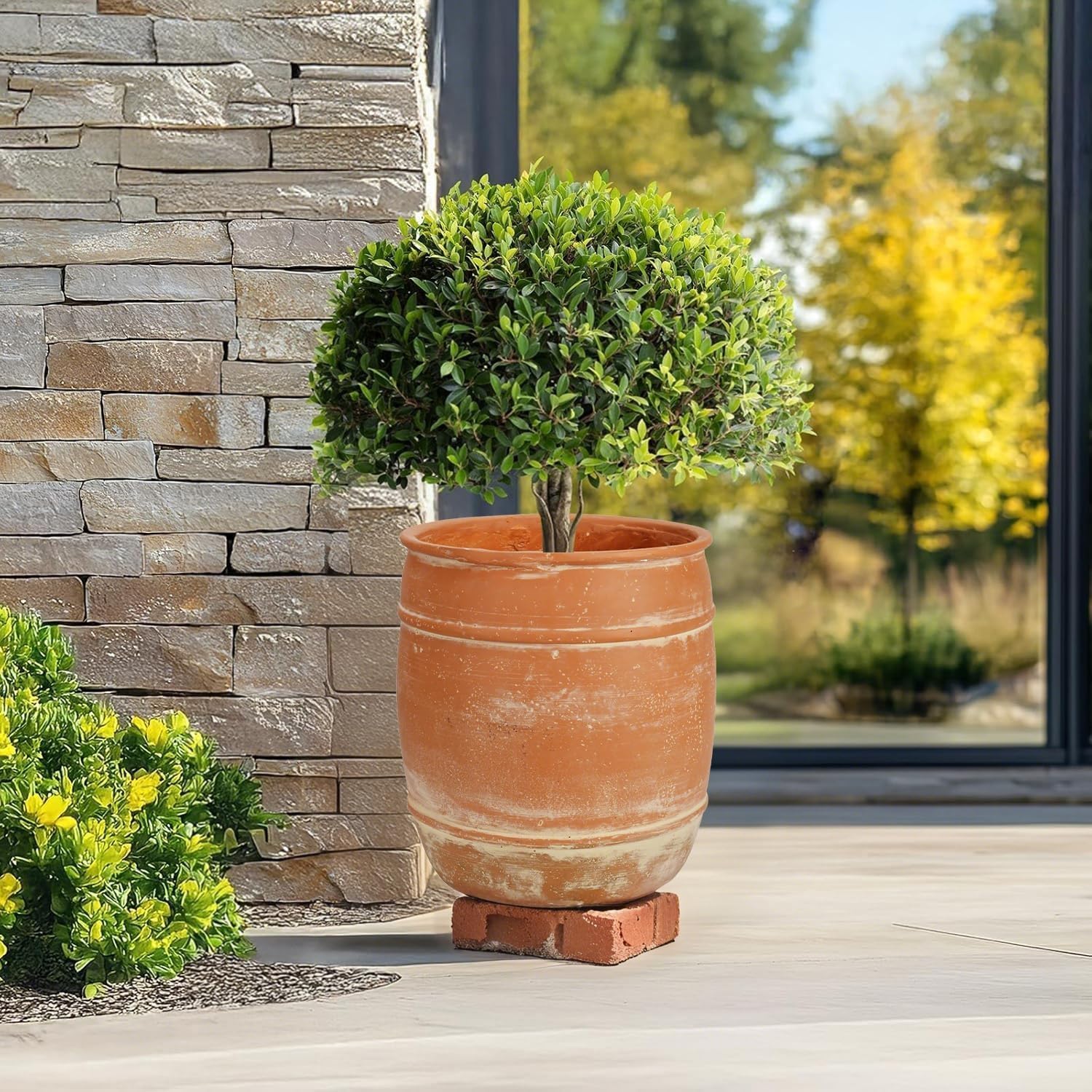 11"H x 9.5" Dia Aged Terracotta Clay Planter Pot with Drainage Hole, Rustic Farmhouse Style Flower Pot with Distressed