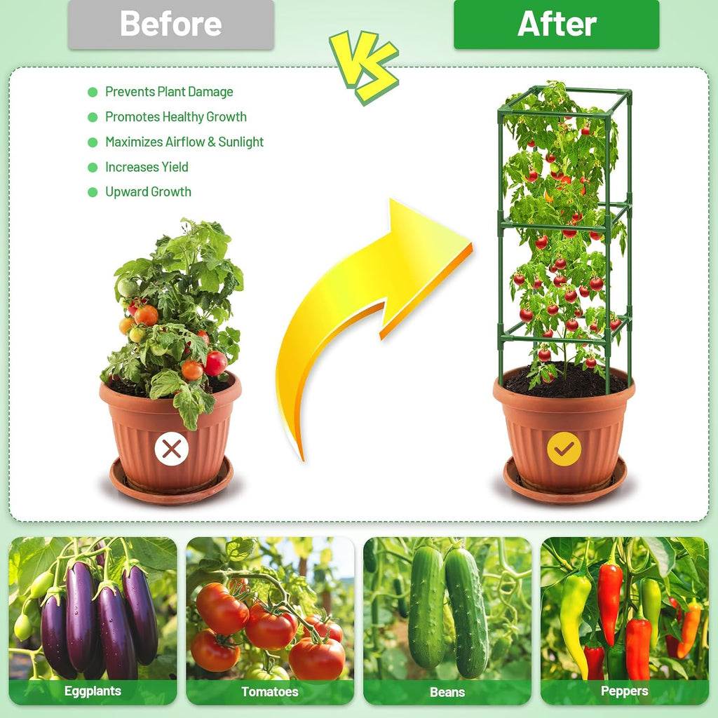 4 Pack 45 Inch Tomato Cages for Garden, Heavy Duty Tomato Trellis | Adjustable & Reusable Square Tomato Plant Support
