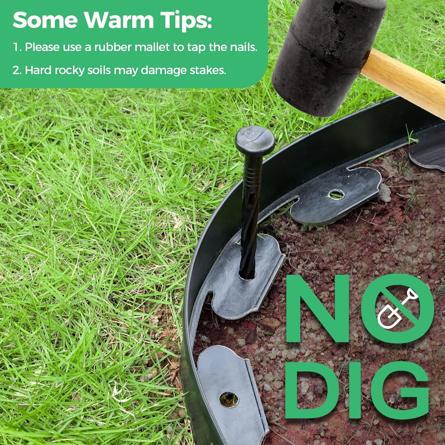 FunFanso 2 in Tall 66FT Landscape Edging Border with 100 Spikes, No Dig Kit | Garden Edging Border Lawn Edging
