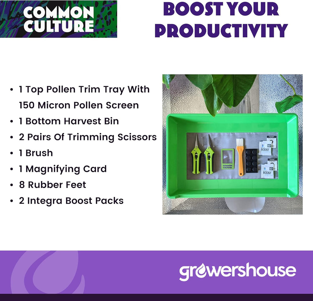 COMMON CULTURE Trim Tray Kit with Trimming Tray 13" x 20", 150 Micron Pollen Screen, Bottom Harvest Bin, Scissors, Herb