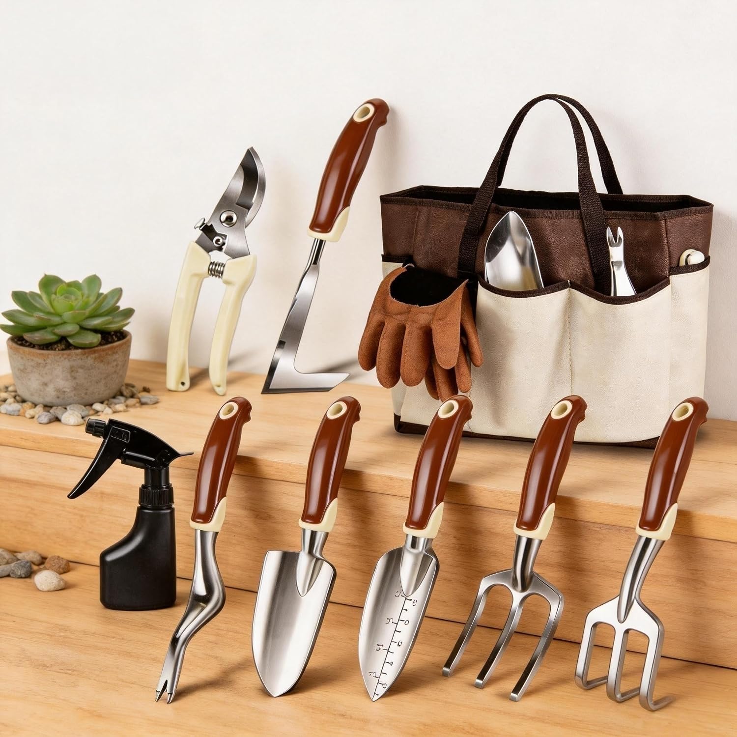 10 Pcs Heavy Duty Gardening Tools Set, Aluminum Garden Hand Tools with Non Slip Ergonomic Handle, Gardening Gloves &