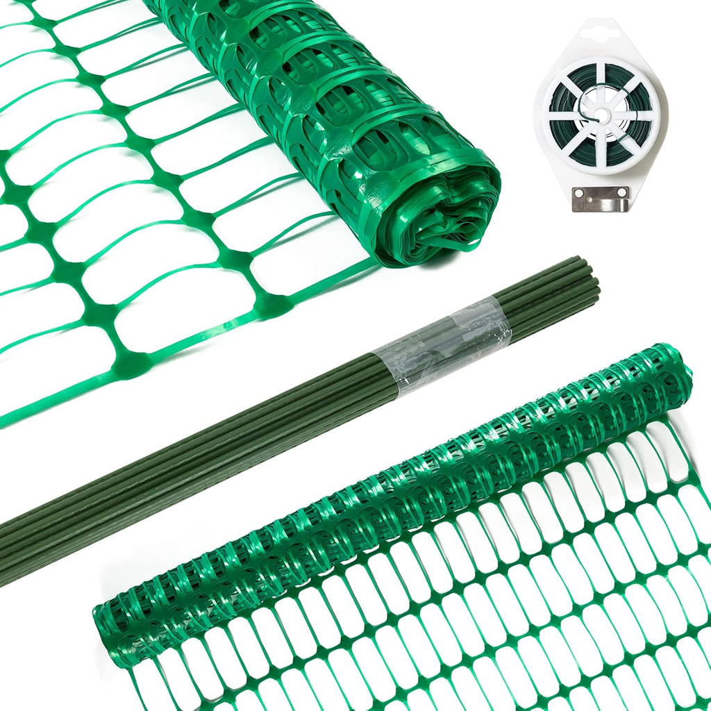 Safety Fence Plastic Mesh Fencing Roll,1 Roll with 25 Steel Stakes | Temporary Reusable Netting for Pool Fence, Garden