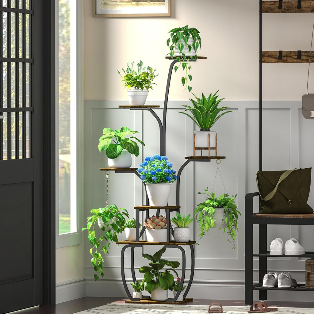 Plant Stand Indoor with Grow Lights, 7 Tiered 55" Tall Plant Shelf, Heavy Duty Metal Corner Flower Pot Holder Rack