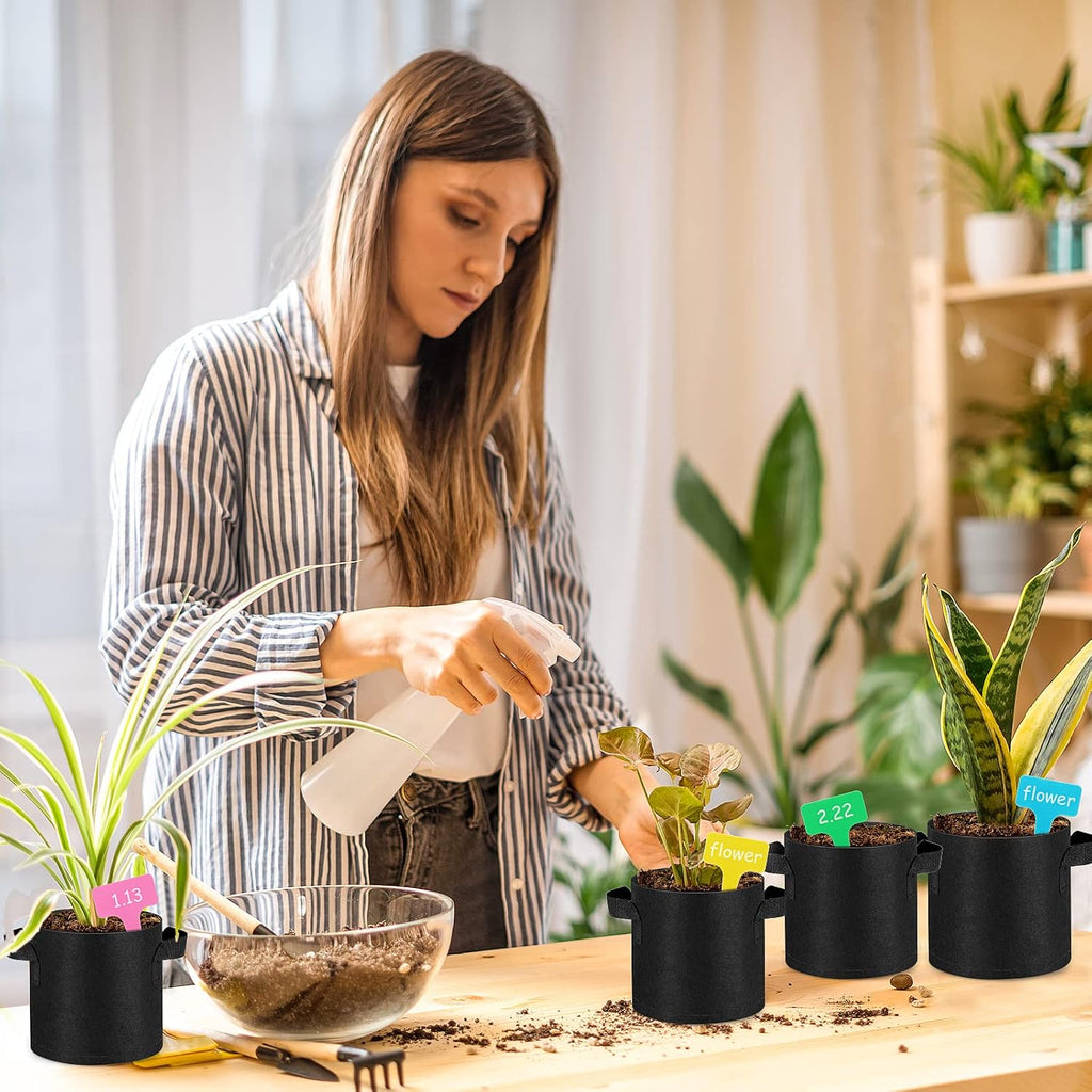 Nuanchu 50 Packs Grow Bags Small Aeration Fabric Pots Nonwoven Garden Bags Grow Pots Planter with 50 Pcs Plant Labels