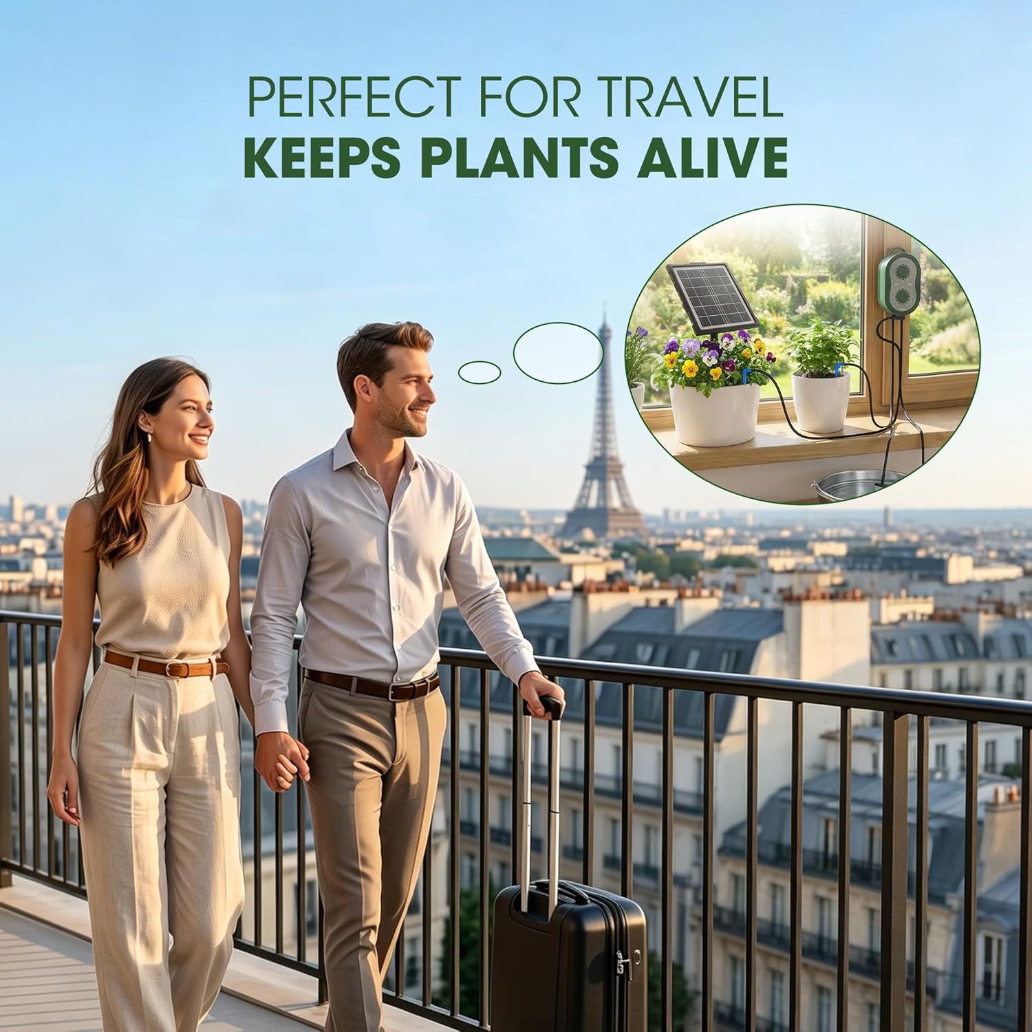 50FT Solar Automatic Drip Irrigation Kit System, Smart Self-Watering System with USB Charging for Outdoor Indoor Use