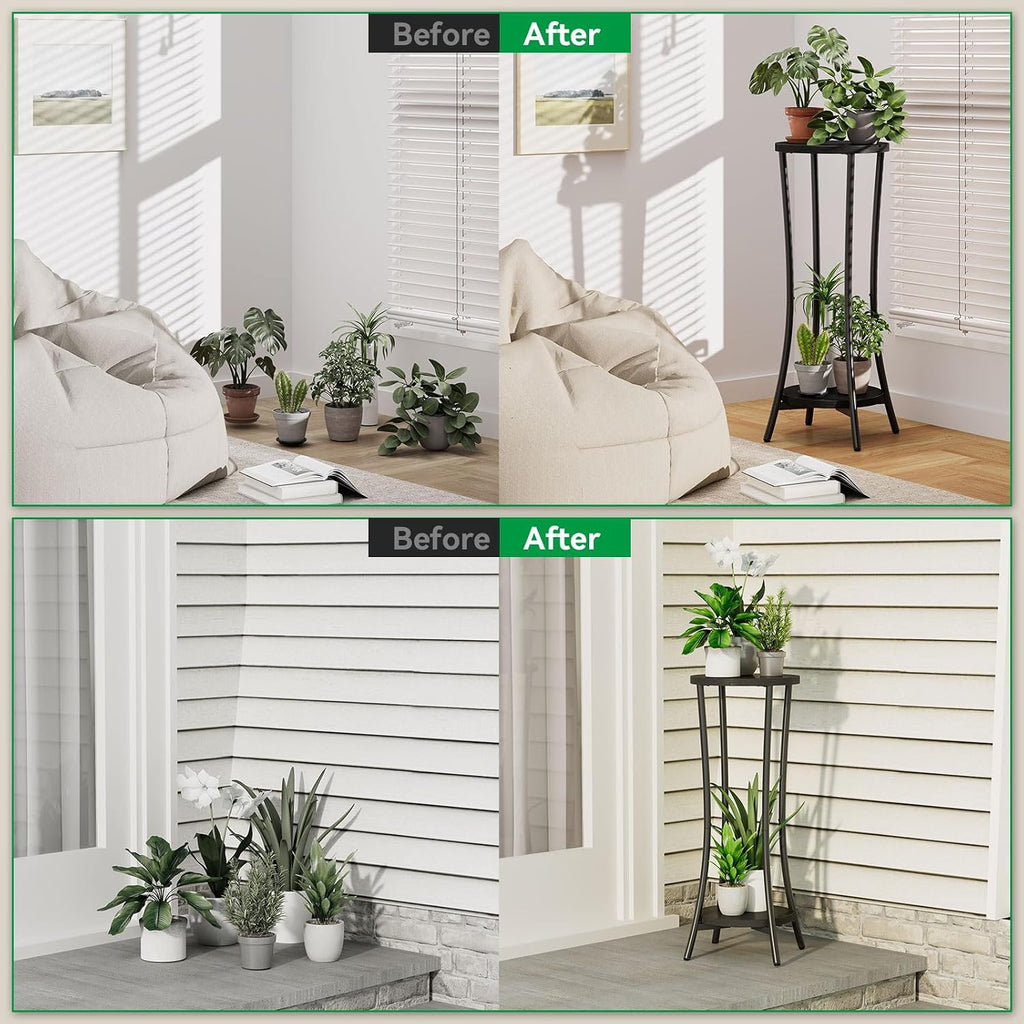 IBUYKE 30 Inch Tall Plant Stand Indoor, 2 Tier Wood Corner Plant Stand, Modern Round Plant Shelf Flower Stand for
