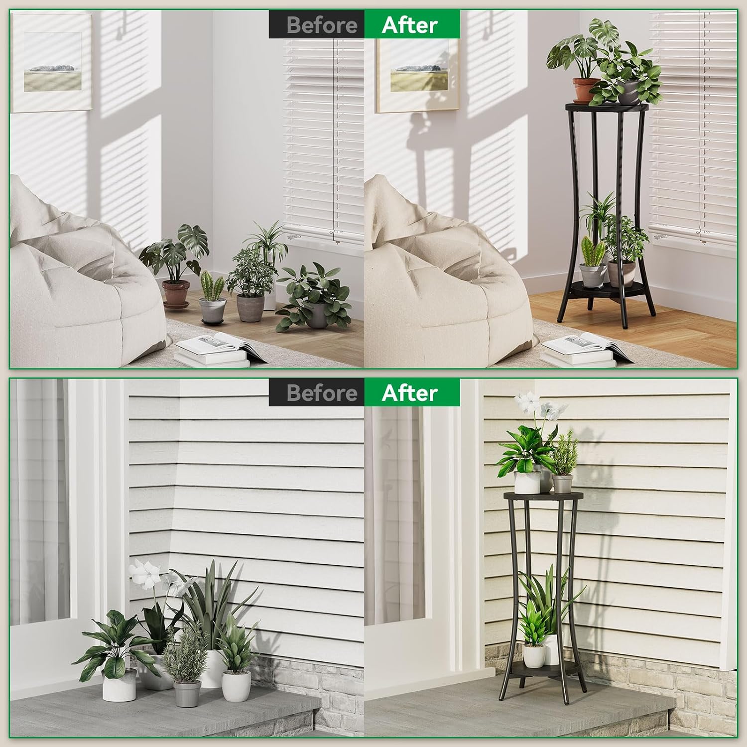 IBUYKE 30 Inch Tall Plant Stand Indoor, 2 Tier Wood Corner Plant Stand, Modern Round Plant Shelf Flower Stand for