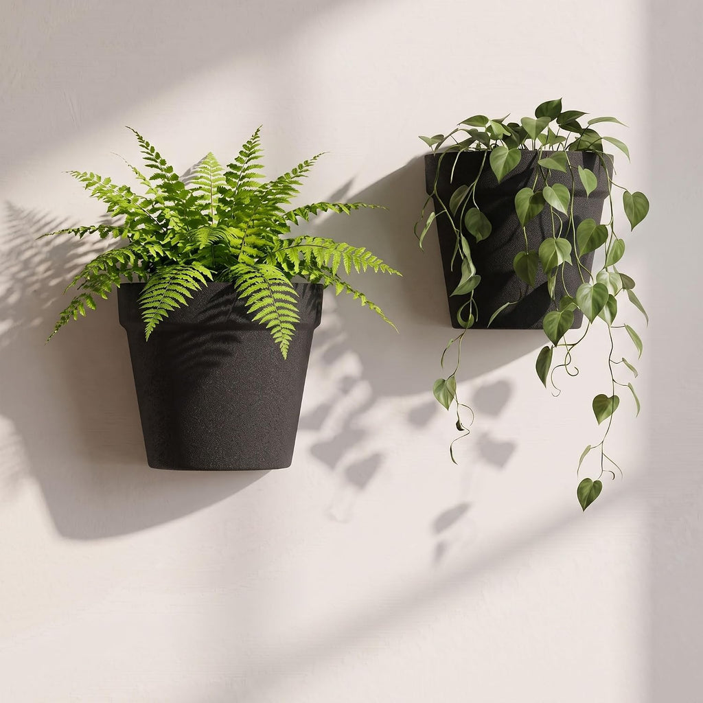 Asnext 2 Pack Indoor Wall Planter, 7.5 Inch Wall Hanging Planter, Black | Plastic Wall Planter Set, Wall Planter Pot