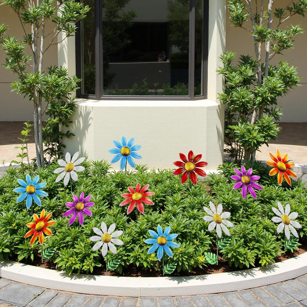 10-Pack 15.7-Inch Metal Garden Flower Stakes, Multicolor | 4.9 in wide heads with adjustable angles, for planters