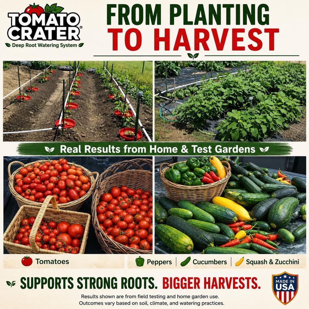 Tomato Crater® Root-Zone Watering Ring for Tomatoes & Vegetables | Made in USA Snap-Together Base | Reduces Runoff