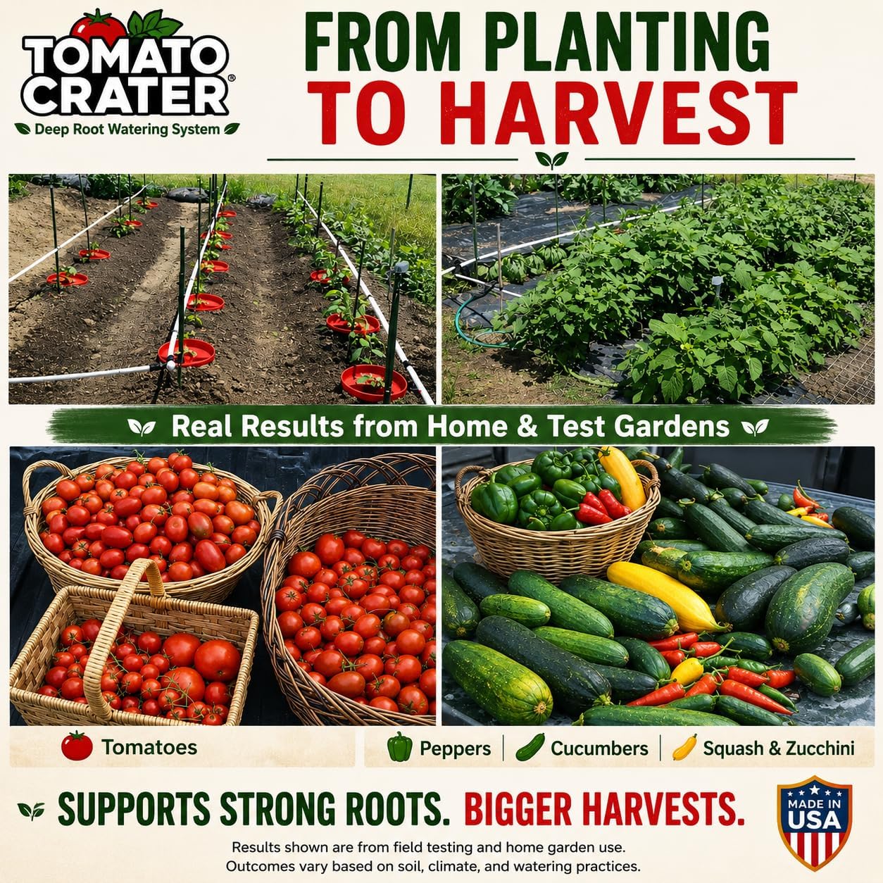 Tomato Crater® Root-Zone Watering Ring for Tomatoes & Vegetables | Made in USA Snap-Together Base | Reduces Runoff