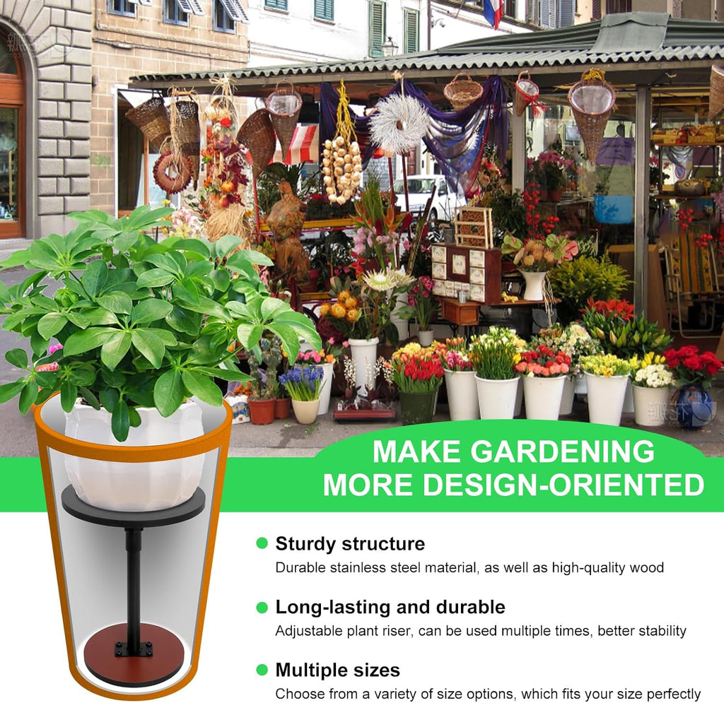 2 Set Adjustable Plant Risers for Inside Pots, 13-21” Telescopic Tapered Flower Pot Stand, Fits 6/8/10 Inch Base for