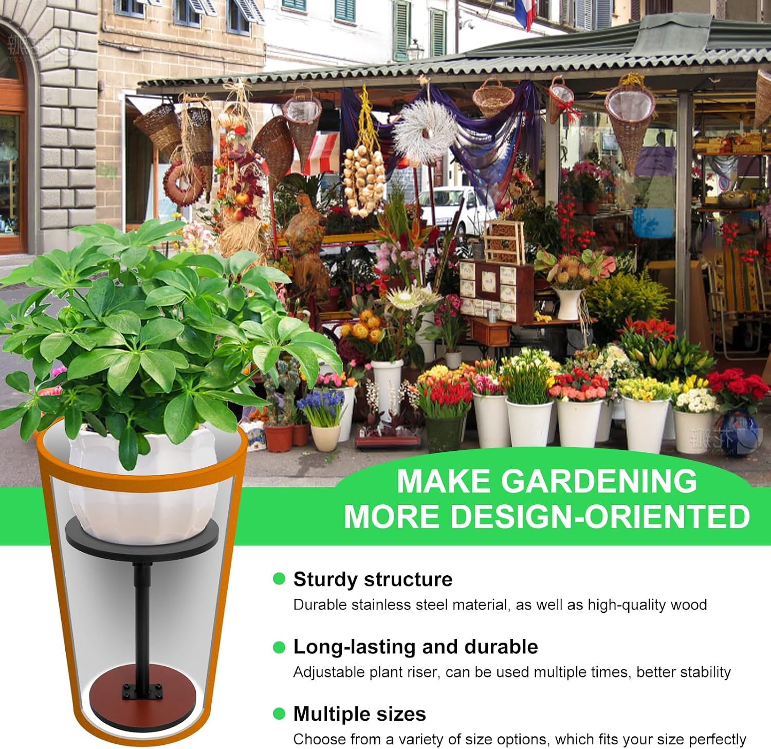 2 Set Adjustable Plant Risers for Inside Pots, 13-21” Telescopic Tapered Flower Pot Stand, Fits 6/8/10 Inch Base for