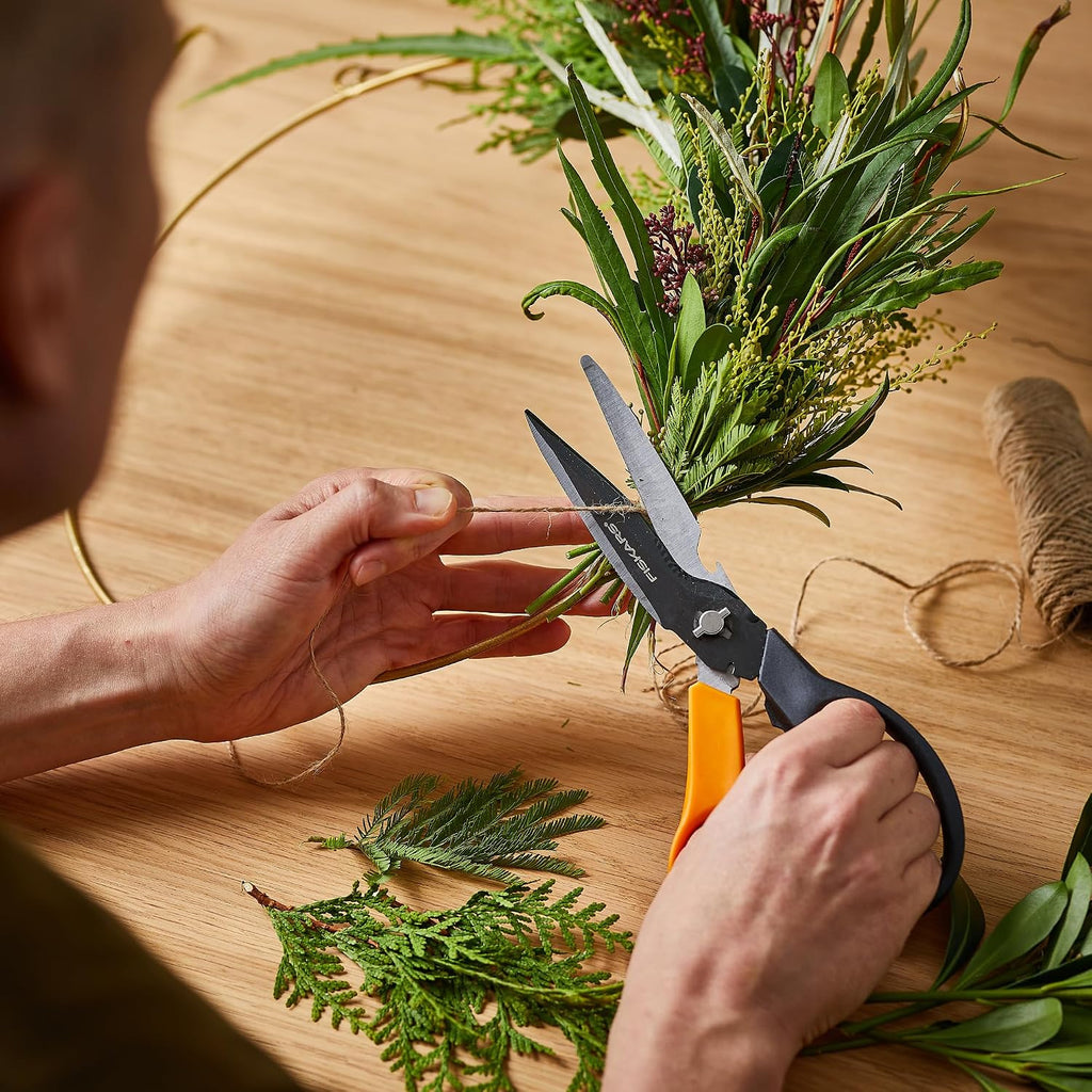 Fiskars 9" 7-in-1 Heavy-Duty Garden Scissors Multi-Tool with Sheath | Take-Apart Shears with Power Notch, Wire & Twine