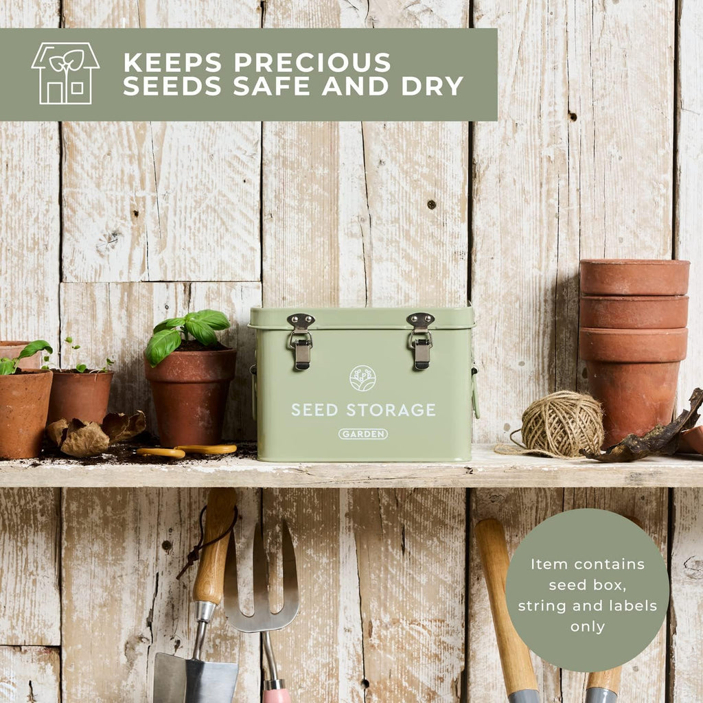 Wildgoose Seed Storage Box - Metal Seed Packet Organizer with Labels | Seed keeper, holder and container for vegetable