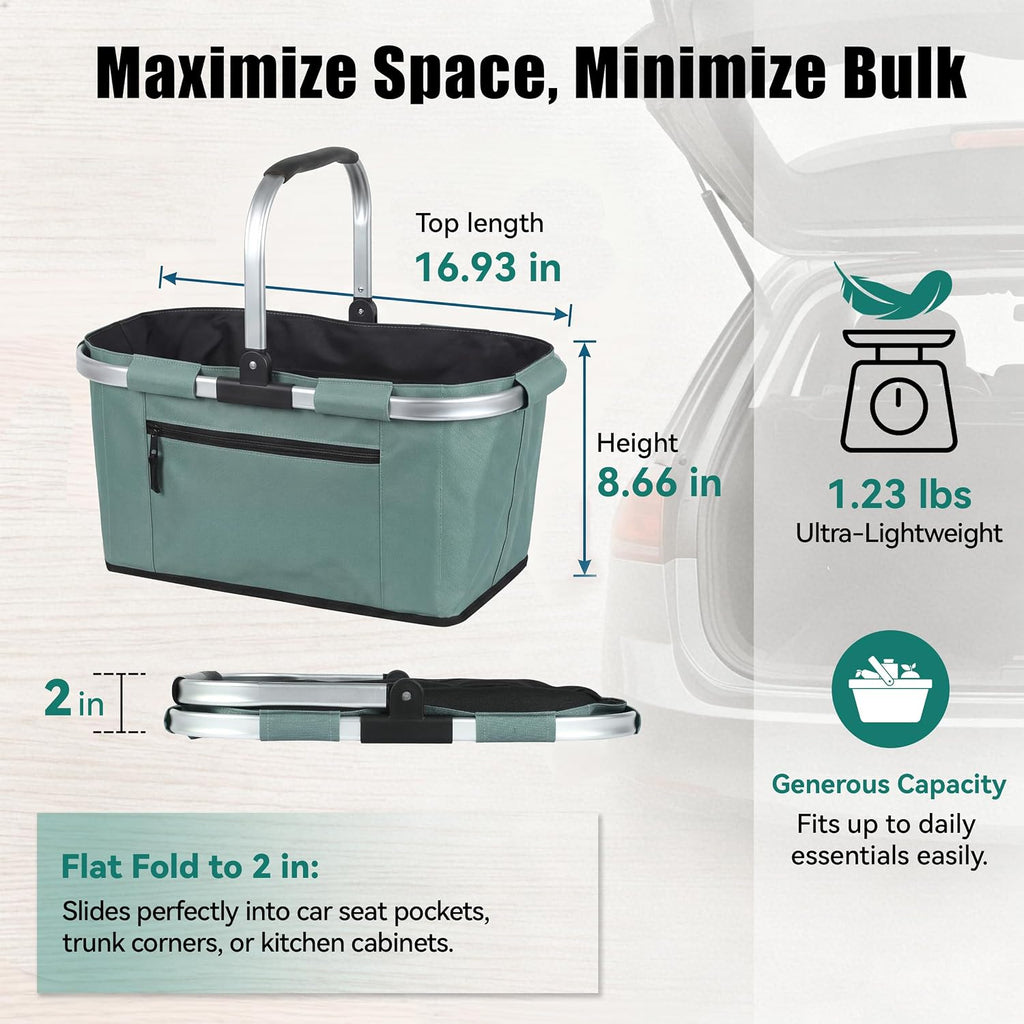 Picnic Basket, SIYUAN Shopping Basket with Handle 22L Collapsible Grocery Basket Portable Folding Basket for Marketing