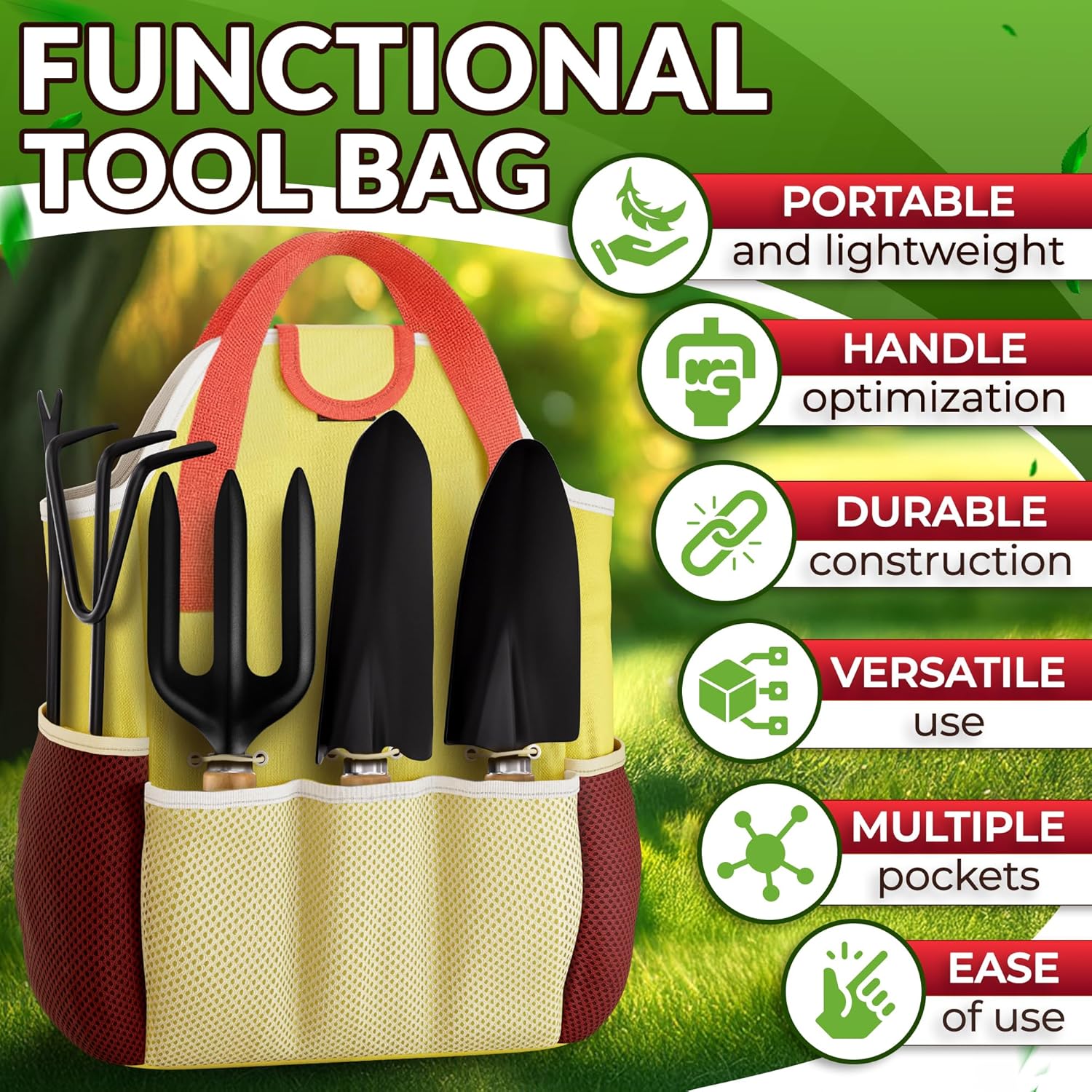 10 Pcs Gardening Tool Set for Women, Rust-Resistant Steel, Tote Bag | Garden Tools Set for Plant Care, Digging